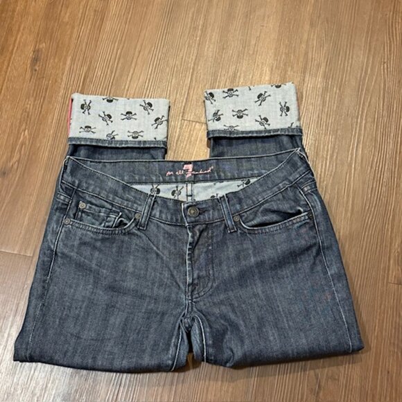 RARE 7 FOR ALL MANKIND SKULL-CUFFED LOWRISE CAPRI SZ 28 - Picture 1 of 12